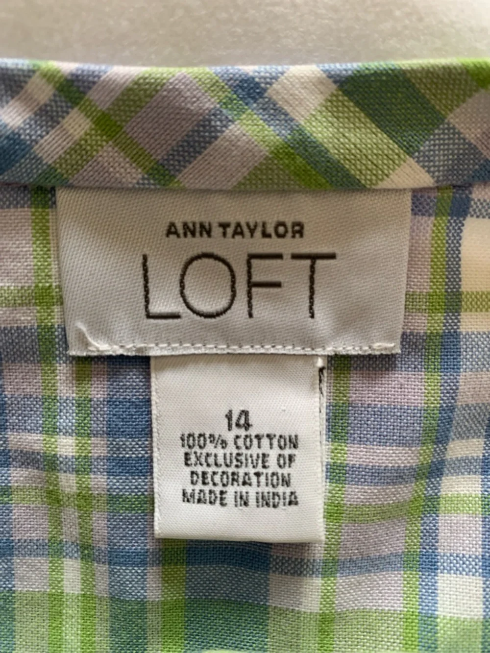 LOFT Pastel Plaid Mini Skirt with Floral Embroidery - Light Blue & Green - Picture 5 of 7